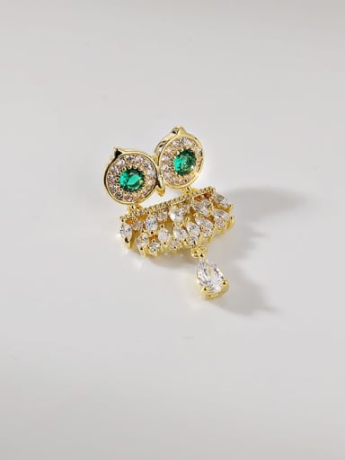 custom Brass Cubic Zirconia  Cute Owl Brooch