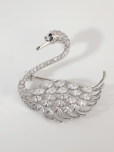 X2194 2 168 platinum Brass Cubic Zirconia Swan Luxury Brooch