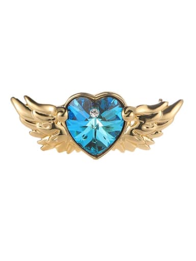 custom Brass Glass Stone Heart Wing Trend Brooch