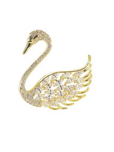 X2194 1 168 18K Gold Brass Cubic Zirconia Swan Luxury Brooch
