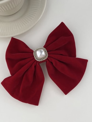 Pearl bow hairpin Exquisite  velvet Bow Pearl Hair Clip/New Year Red