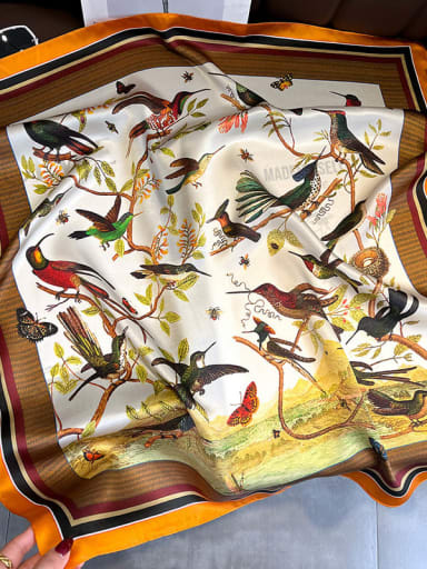 100% silk spring and summer thin section a hundred birds contending painting orange 70*70cm small square scarf