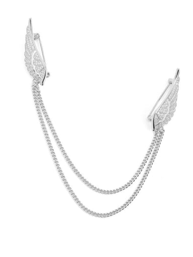 X2107 2 158 platinum Brass Cubic Zirconia Wing Feather Tassel Trend Lapel Pin