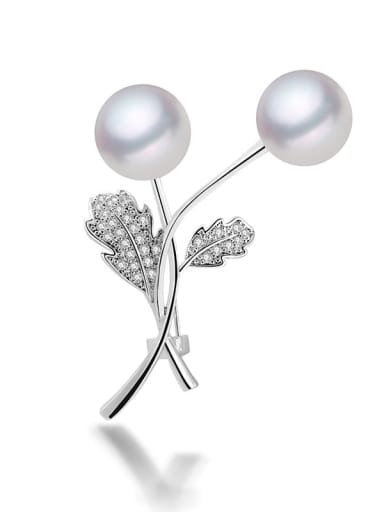 custom Brass Imitation Pearl Flower Trend Brooch