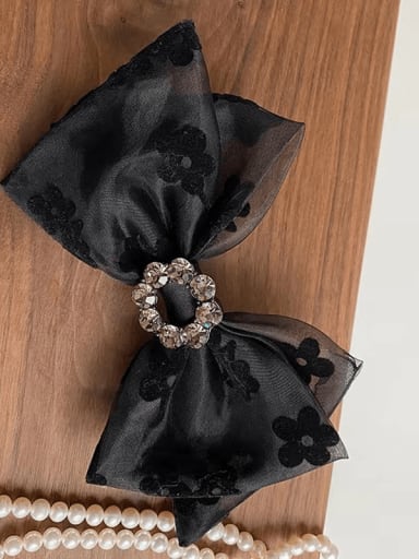 Yarn Vintage Diamond Floral Print Organza Elegant Bow Hair Barrette