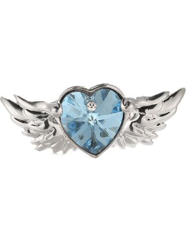 Tx007 2 70 platinum sea blue Brass Glass Stone Heart Wing Trend Brooch