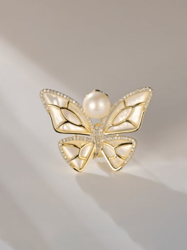 X2191 3 170 18K gold Brass Cubic Zirconia Shell Butterfly Trend Brooch