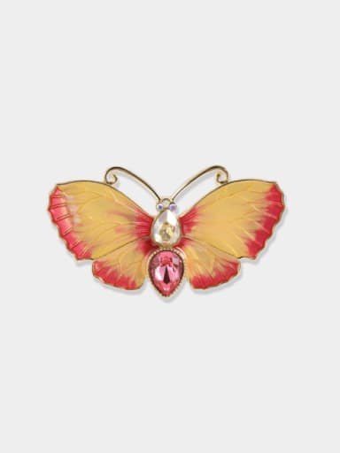 X1808 1 200 golden red Alloy Cubic Zirconia Enamel Butterfly Trend Brooch