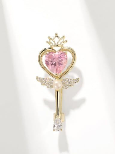 custom Brass Cubic Zirconia Pink Heart Dainty Brooch