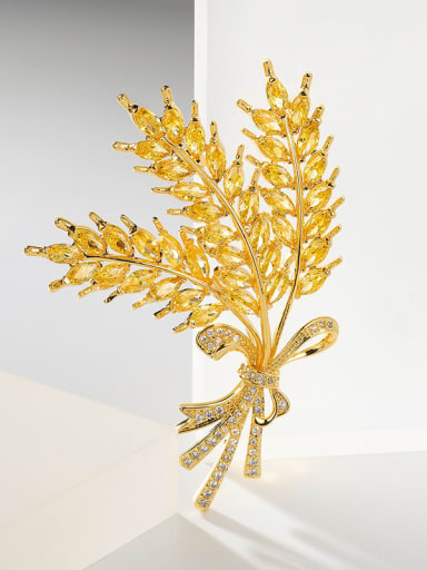 X2129 2 180 24K gold Brass Cubic Zirconia Wheatear Luxury Brooch