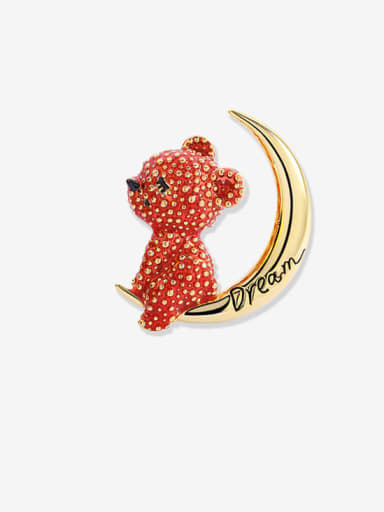 custom Alloy Rhinestone Bear Moon Cute Brooch