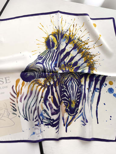 100% Silk Graffiti Splash Ink Rainbow Purple Horse 53*53cm Temperament Fashion Square