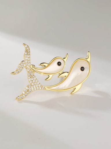 custom Brass Shell Dolphin Trend Brooch