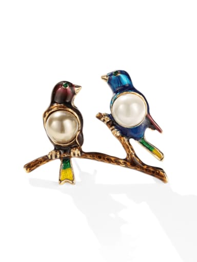 Alloy Imitation Pearl Enamel Bird Vintage Brooch
