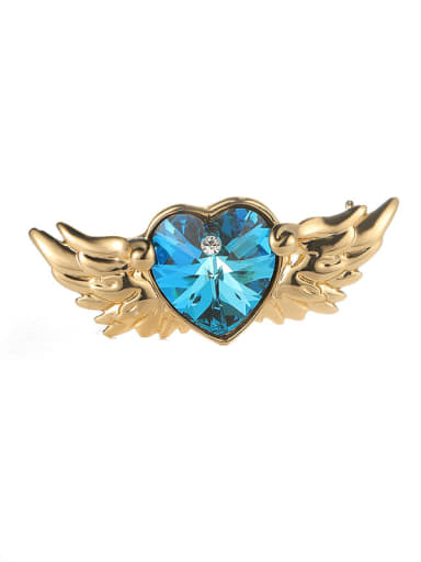 Brass Glass Stone Heart Wing Trend Brooch