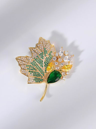X4257 1 280 18K Gold green Brass Cubic Zirconia Leaf Luxury Brooch