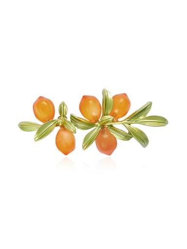 Alloy Glass Stone Flower Trend  Painted Orange Berries Lemon Fruit Leaves Brooch