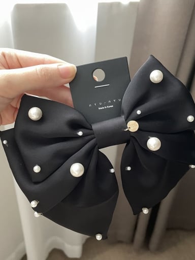 black Satin Vintage Imitation Pearl bow tie Hair Barrette