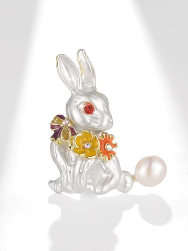 custom Brass Freshwater Pearl Rabbit Dainty Brooch