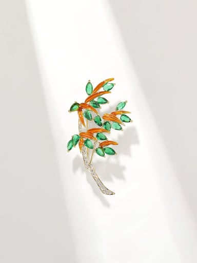 custom Brass Cubic Zirconia Leaf Dainty Brooch