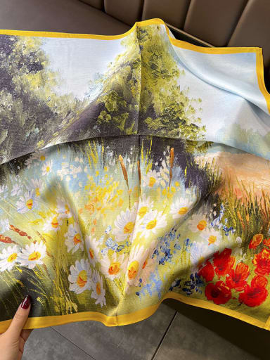 100% silk European and American style oil painting forest field flowers 70*70cm small square