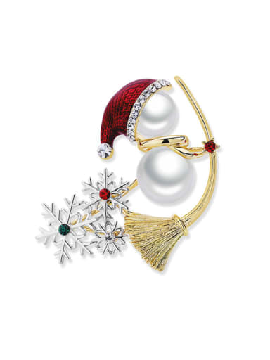 custom Brass Imitation Pearl Enamel Trend Snowman Brooch Luxury Christmas Gift  Brooch