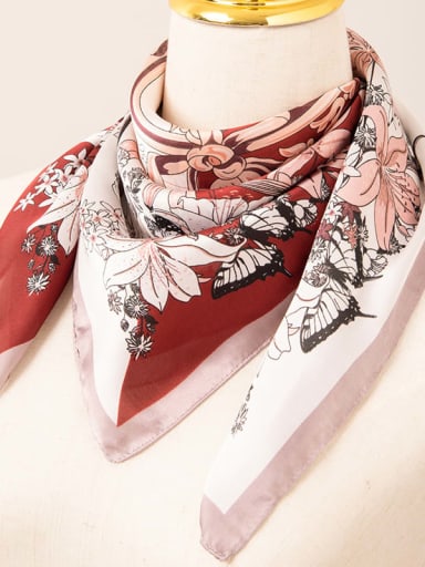 Women Spring Polyester Floral 70*70cm Square Scarf