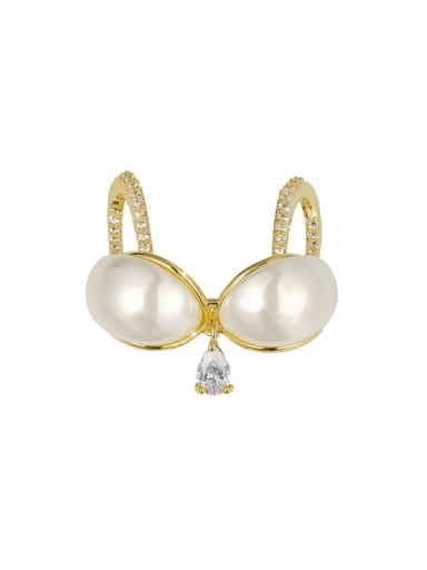 X2176 18K Gold Brass Imitation Pearl Glasses Trend Brooch