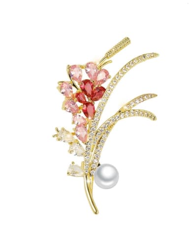 X2152 1 178 18K gold  white shell beads Brass Cubic Zirconia Flower Luxury Brooch
