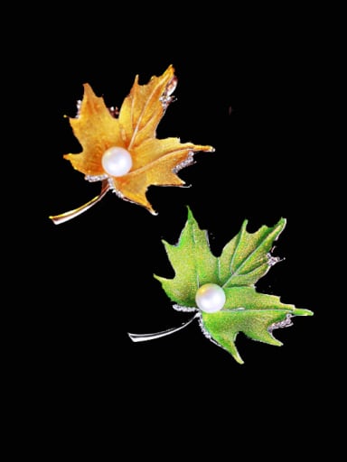Alloy Rhinestone Enamel Leaf Trend Brooch