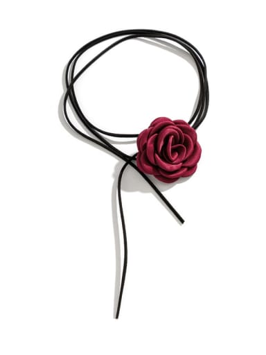 Wine red Multi Color Velvet Flower Minimalist Necklace