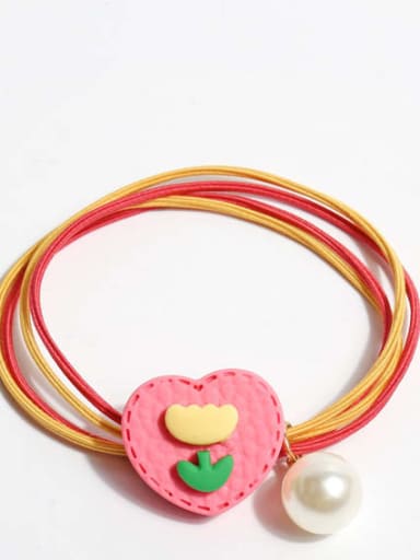Pink Love Flower Hair Ring Artificial Leather Cute Heart Hair Rope