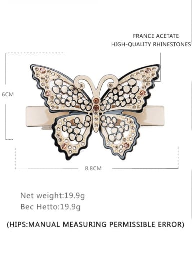 Wide spring clip Cellulose Acetate Minimalist Butterfly Alloy Rhinestone Hair Barrette