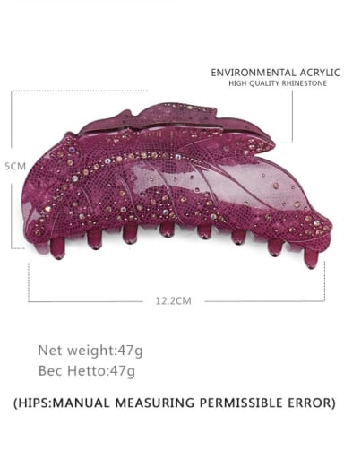 purple Acrylic Minimalist Leaf Alloy Rhinestone Jaw Hair Claw