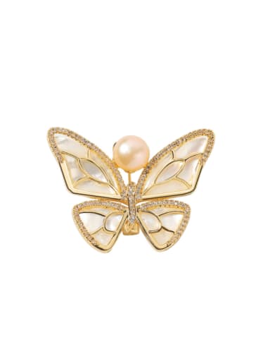 X2191 1 170 18K Gold Brass Cubic Zirconia Shell Butterfly Trend Brooch