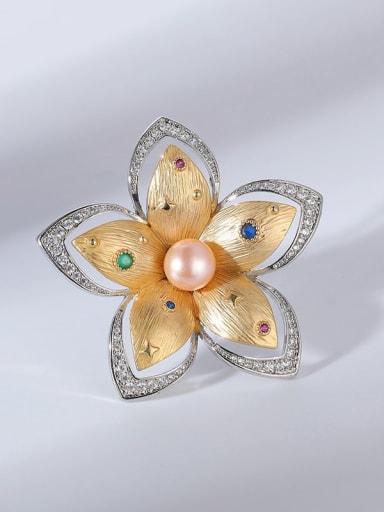 X4018 2 180  18K Brass Imitation Pearl Flower Trend Brooch