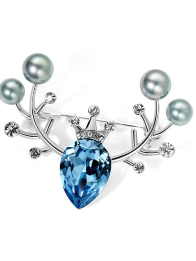 T024 2 230 sea blue Brass Crystal Deer Pin Luxury Brooch