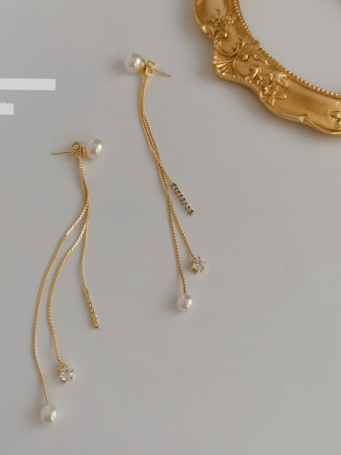 Copper Alloy Imitation Pearl Tassel Threader Trend Korean Fashion Earring
