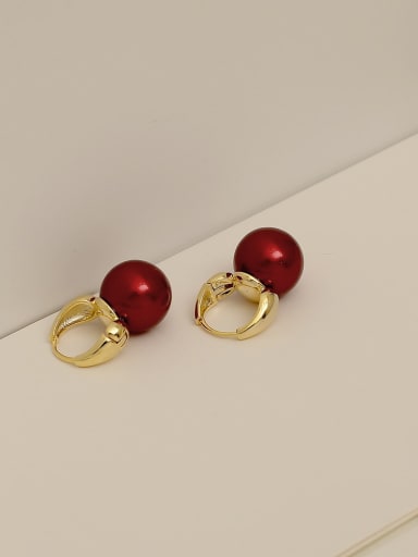 14k Gold [red imitation pearl] Copper Alloy Imitation Pearl Geometric Trend Korean Fashion Earring