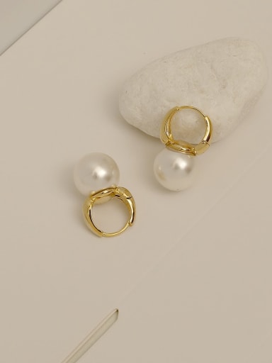 14k Gold [white imitation pearl] Copper Alloy Imitation Pearl Geometric Trend Korean Fashion Earring