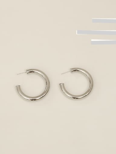 White K [medium] Copper Alloy Round Minimalist Hoop Trend Korean Fashion Earring