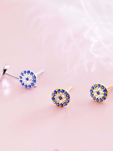 925 Sterling Silver Cubic Zirconia Blue Round Dainty Stud Earring