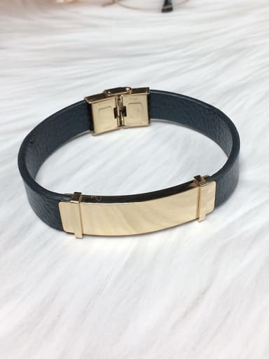 Gold Stainless steel Leather Rectangle Trend Bracelet