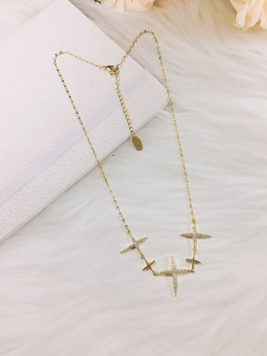 Gold Brass Cubic Zirconia Cross Dainty Link Necklace