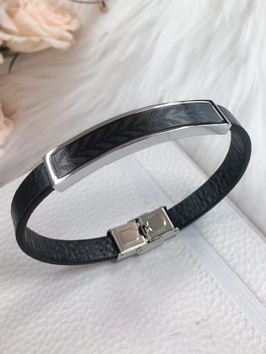 Black Stainless steel Leather Rectangle Trend Bracelet