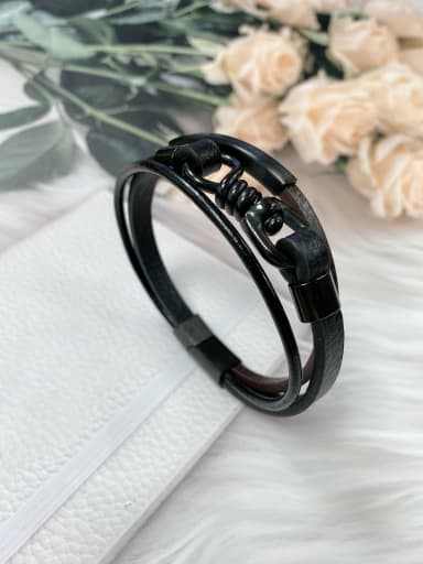 Black Stainless steel Leather Irregular Trend Bracelet