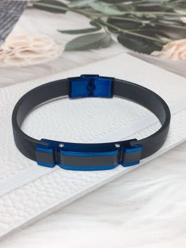 Blue Stainless steel Leather Rectangle Trend Bracelet