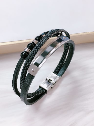 Silver Stainless steel Bead Leather Irregular Trend Bracelet