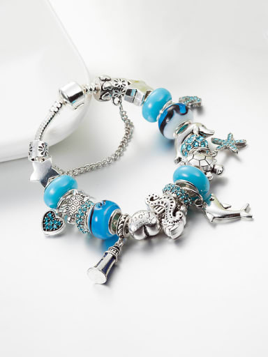 custom Copper Alloy Rhinestone Blue Glass beads Anchor Luxury Charm Bracelet