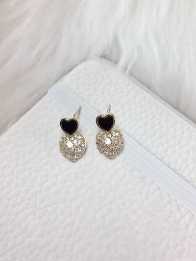 Black Brass Cubic Zirconia Acrylic Heart Dainty Stud Earring